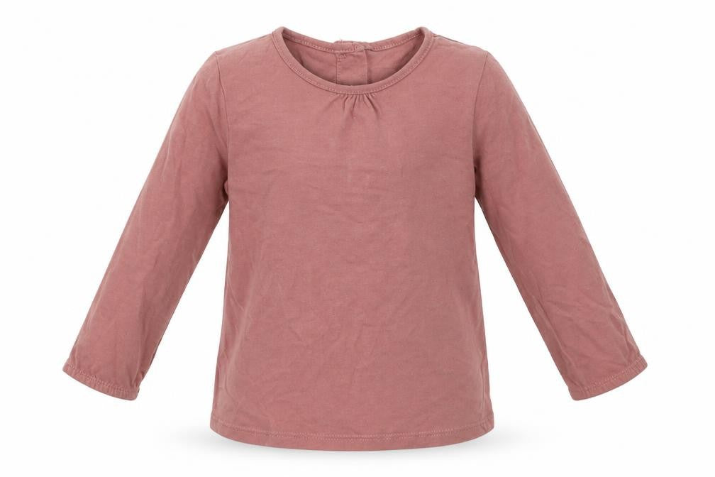 Front view of Matalan girls’ pink cotton basic casual, size 18-24, months crew neck button