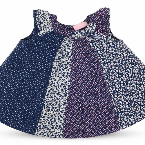 mini me Girls Blue Polka Dot Cotton A-Line  Size 3-6 Months  Crew Neck Button