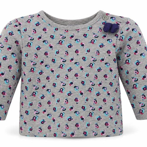 F&F Girls Grey Floral Cotton Basic Casual Size 3-6 Months Crew Neck Button