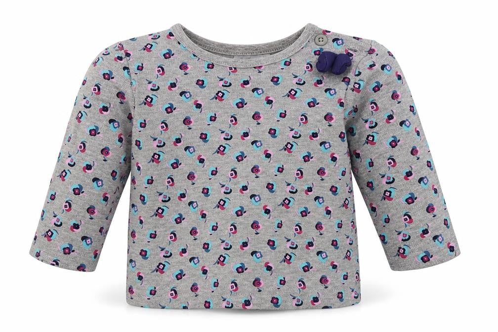 F&F Girls Grey Floral Cotton Basic Casual Size 3-6 Months Crew Neck Button