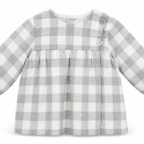 mamas & papas Girls Grey Check Cotton A-Line  Size 3-6 Months  Crew Neck Button