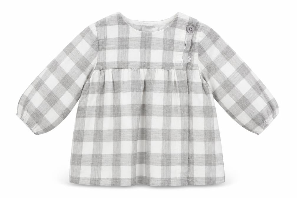 mamas & papas Girls Grey Check Cotton A-Line  Size 3-6 Months  Crew Neck Button