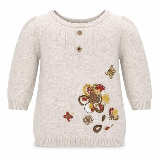 Sainsburys Girls Beige Floral Cotton Basic Casual Size 0-3 Months Crew Neck Button