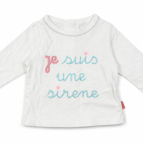 Preworn Girls White  Cotton Basic Casual Size 0-3 Months Crew Neck Buckle