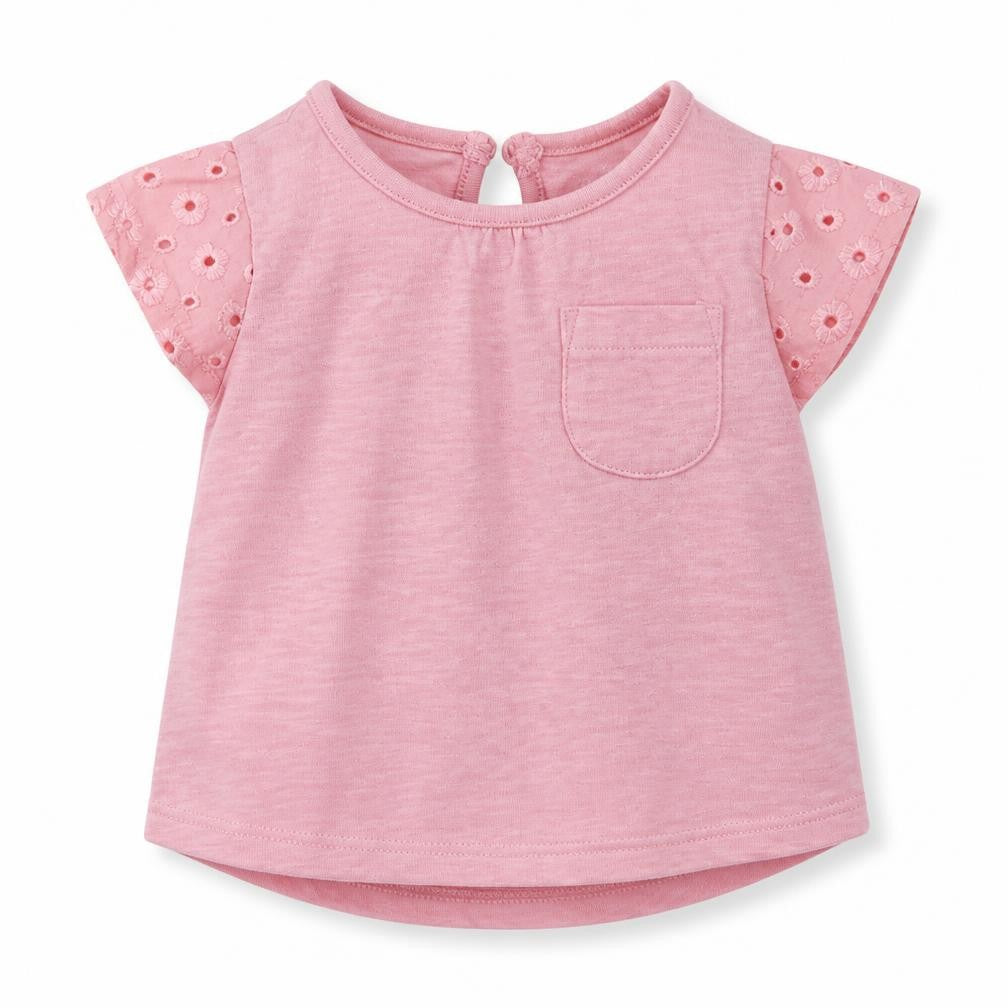 F&F Girls Pink  Cotton Basic T-Shirt Size 0-3 Months Crew Neck Button