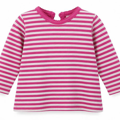 F&F Girls Purple Striped Cotton Basic Casual Size Newborn Crew Neck Button