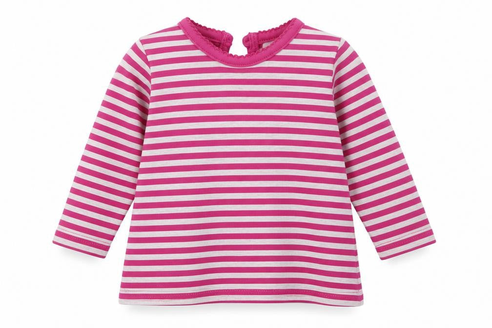 F&F Girls Purple Striped Cotton Basic Casual Size Newborn Crew Neck Button