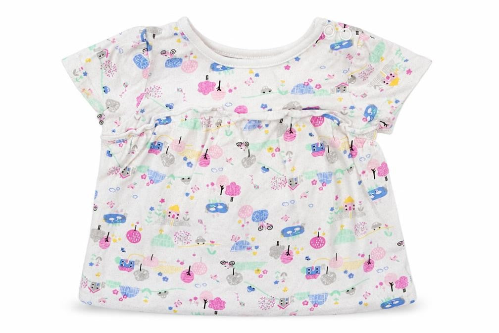 Front view of Nutmeg girls’ multicoloured geometric cotton basic casual, size 3-6, months crew neck button