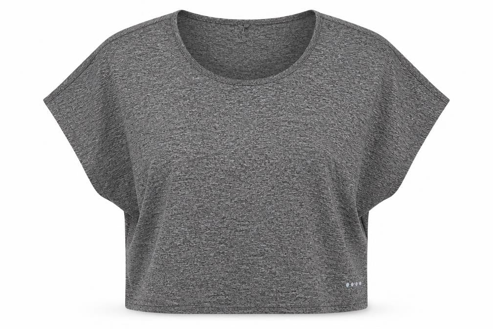 Front view of Matalan women’s grey polyester cropped t-shirt, size XL, scoop neck pullover