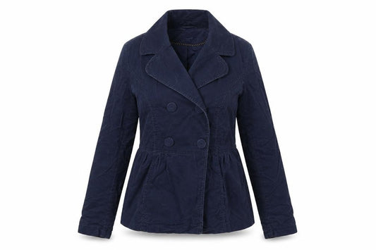 Front view of Marks & Spencer women’s blue jacket, size UK 12, button