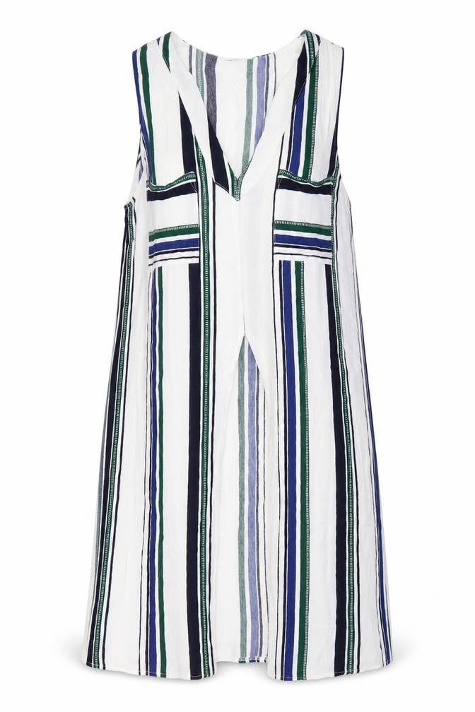 Front view of River Island women’s multicoloured striped viscose basic blouse, size UK 10, v-neck