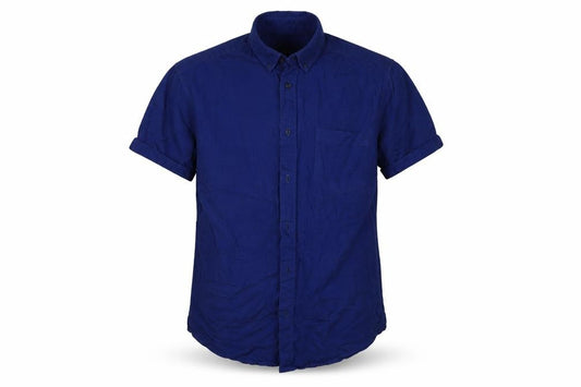 Front view of Primark men’s blue cotton button-up, size M, collared
