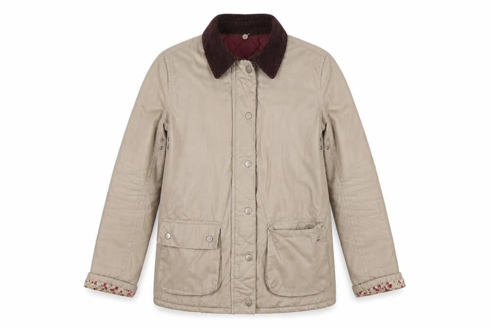 Front view of River Island women’s beige jacket, size UK 6