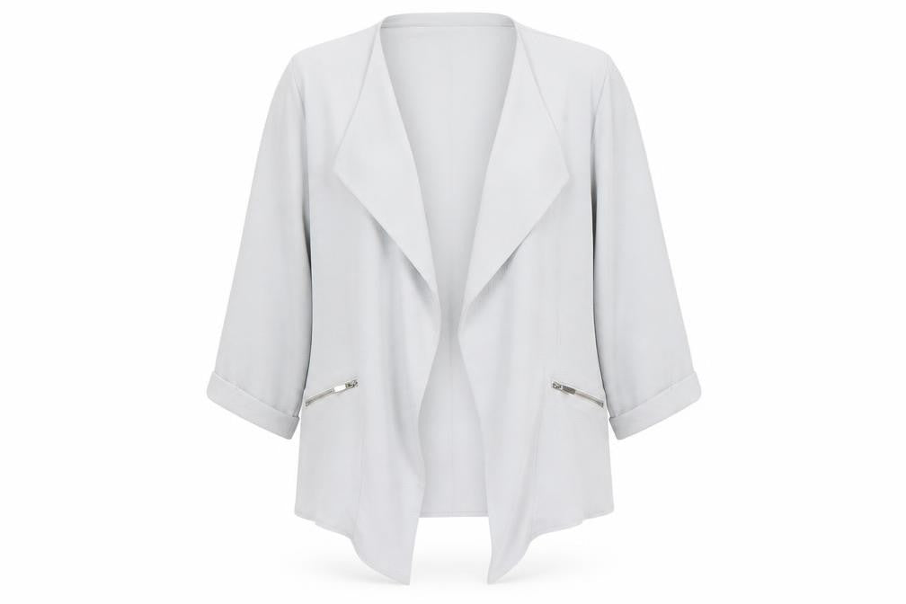 Front view of Select women’s grey polyester jacket blazer, size UK 12