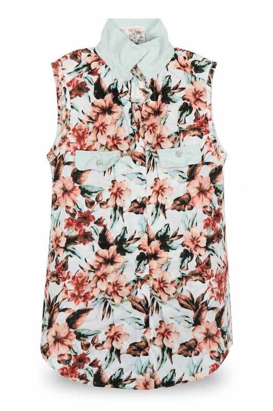 Front view of Atmosphere women’s multicoloured floral polyester basic button-up, size UK 10, collared