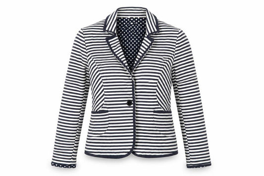 Front view of Next women’s multicoloured striped cotton jacket blazer, size UK 12