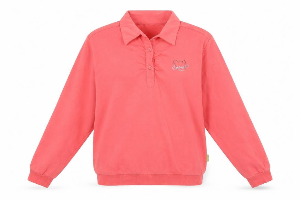 Front view of Stadlie women’s pink cotton henley sweatshirt, size M, button