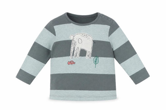 Front view of Next Baby Green Striped Cotton Basic T-Shirt, size 6-9, Months Crew Neck Snap