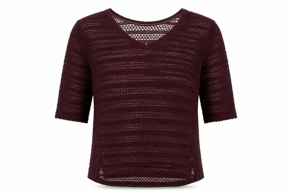 Front view of Next women’s purple v-neck jumper, size UK 8