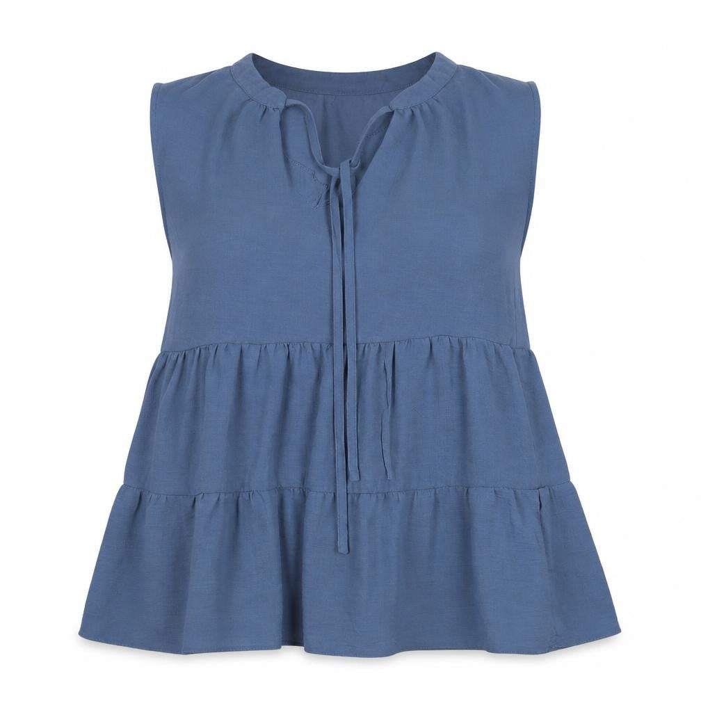 Front view of George women’s blue polyester basic blouse, size UK 12, v-neck