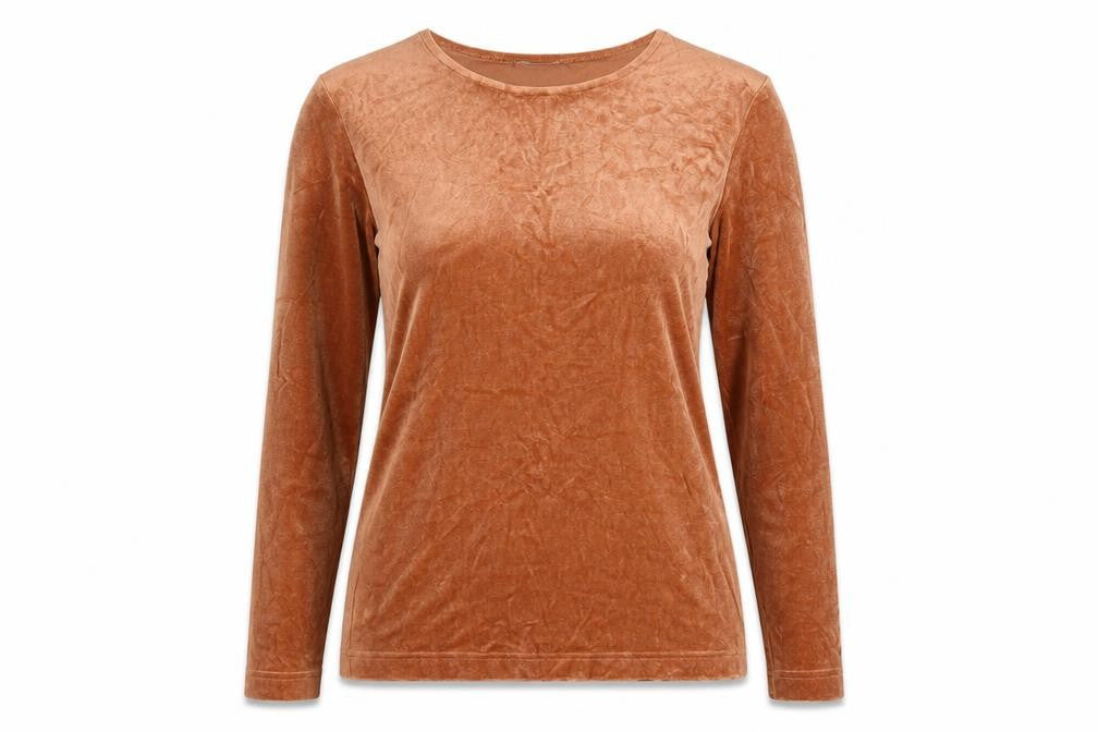 Front view of Bianca women’s orange round neck polyester jumper, size UK 36