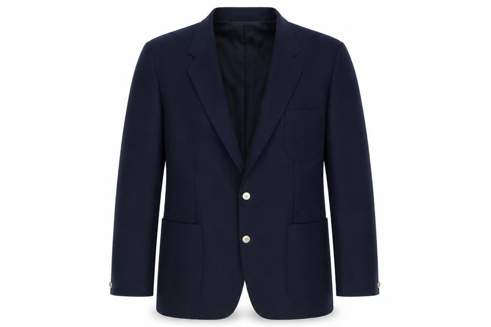 Front view of Greenwoods men’s blue polyester jacket blazer, size 42