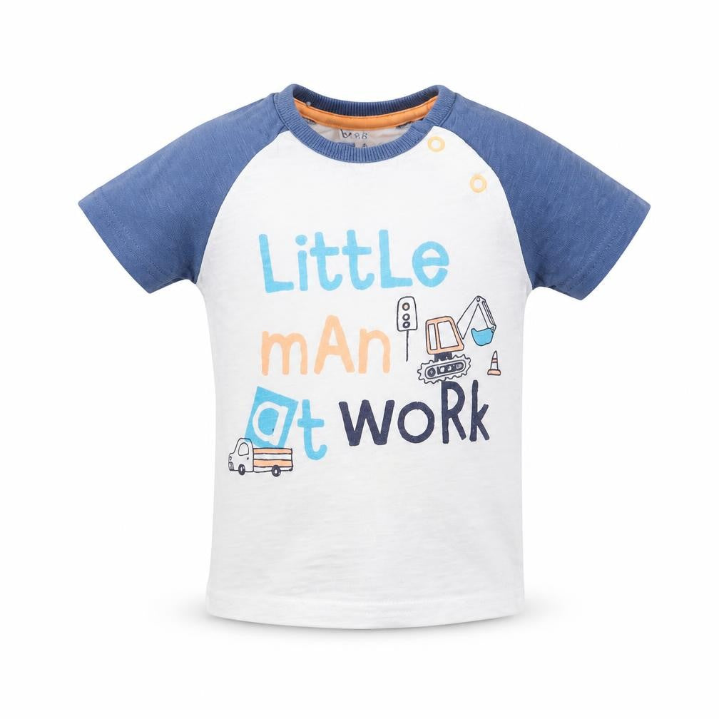 George Boys White  Cotton Basic T-Shirt Size 6-9 Months Round Neck  - little man at work