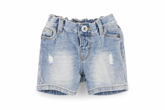 Front view of Matalan Baby Blue Cotton Cropped Trousers, size 6-9, Months - distressed shorts
