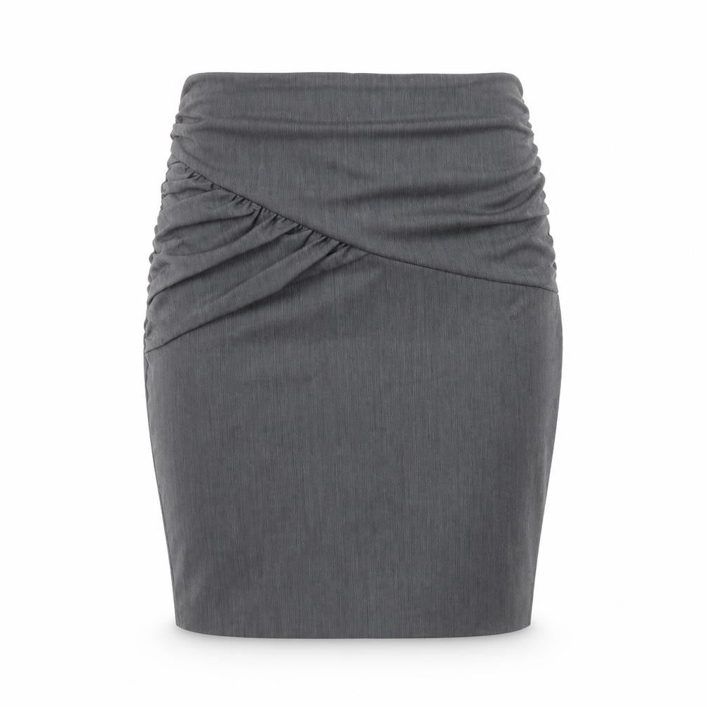 Front view of New Look women’s grey striped polyester straight & pencil skirt, size UK 8