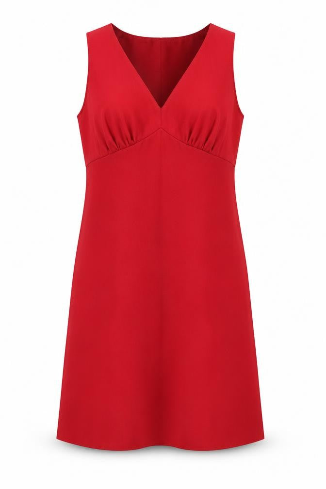Front view of Sisley women’s red polyester shift, size M, v-neck