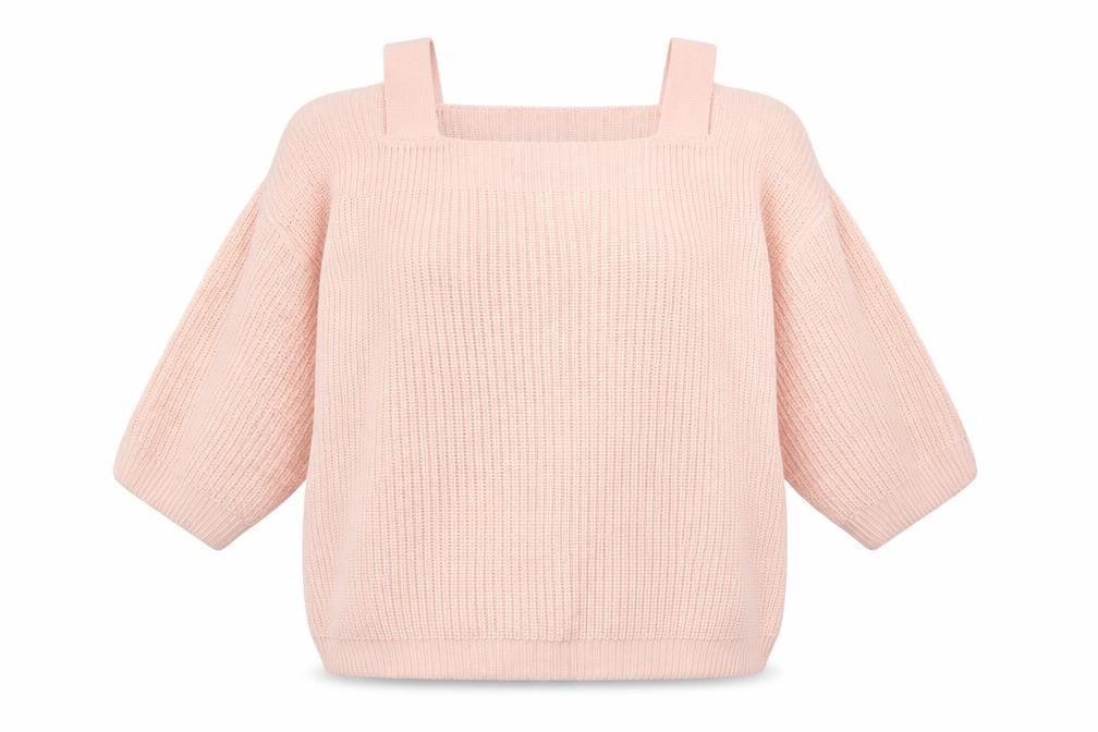 Front view of Marks & Spencer women’s pink acrylic pullover sweatshirt, size L, pullover