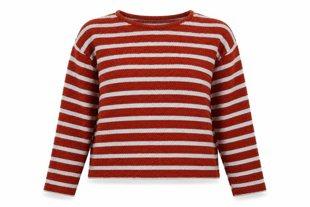 Front view of New Look women’s brown striped polyester pullover sweatshirt, size M, pullover