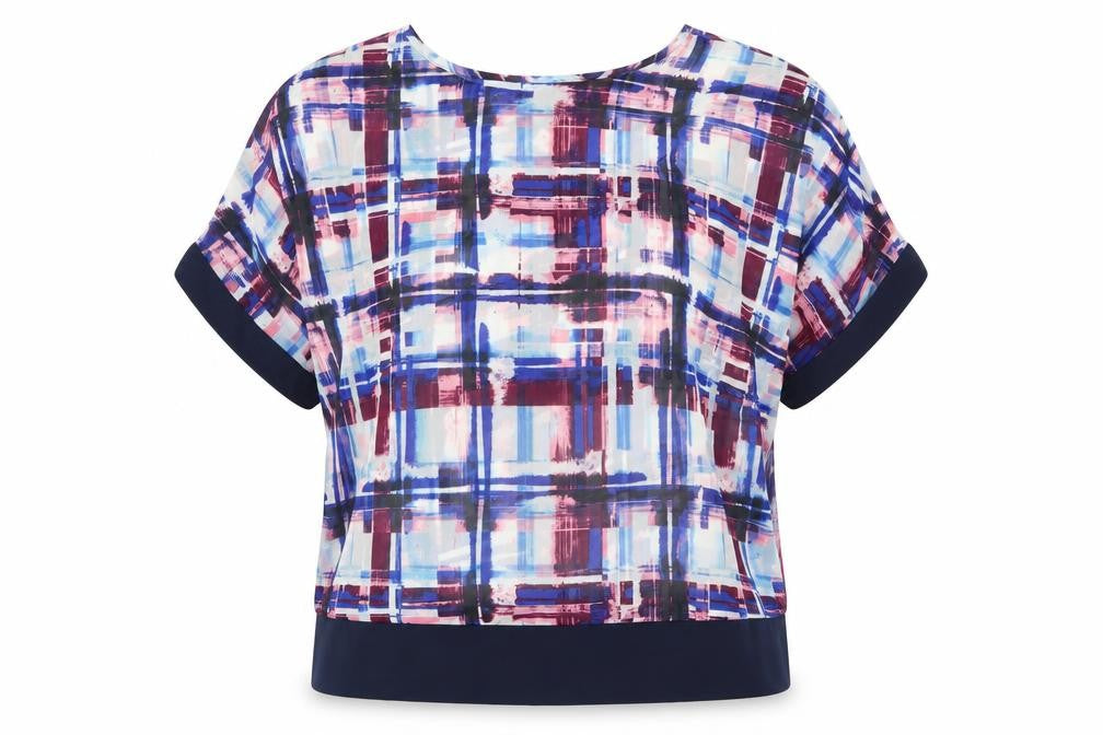 Front view of Avon women’s multicoloured polyester basic blouse, size UK 14, round neck