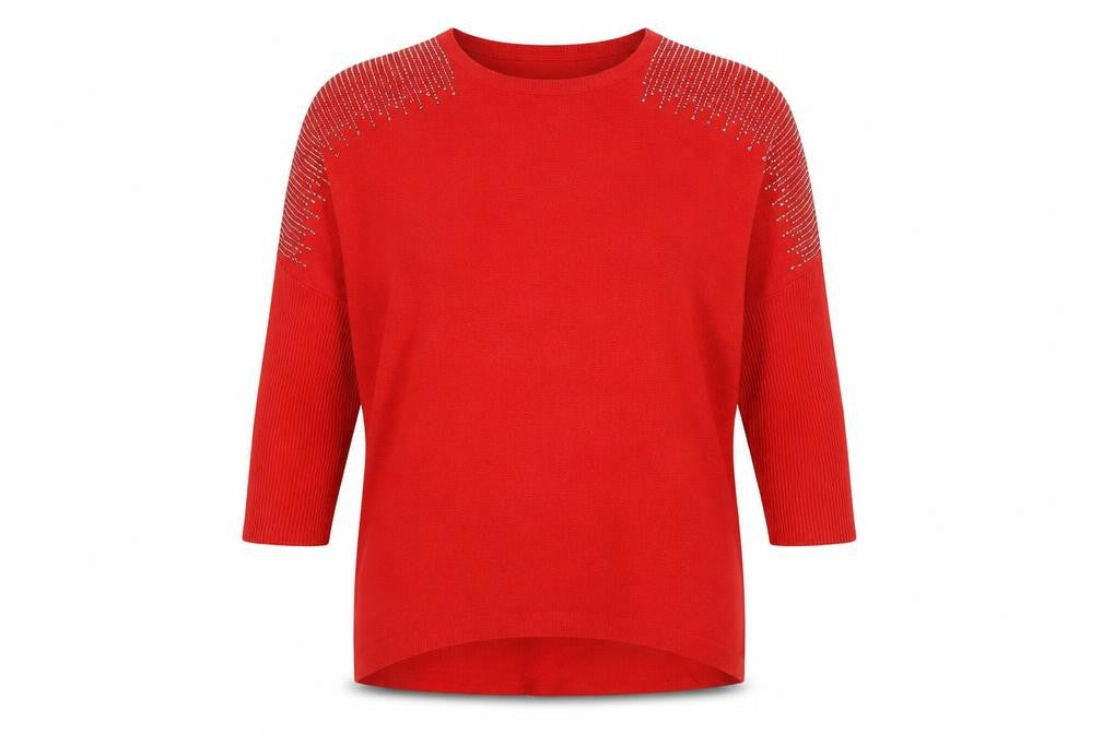 Front view of Tu women’s red crew neck viscose tunic jumper, size L