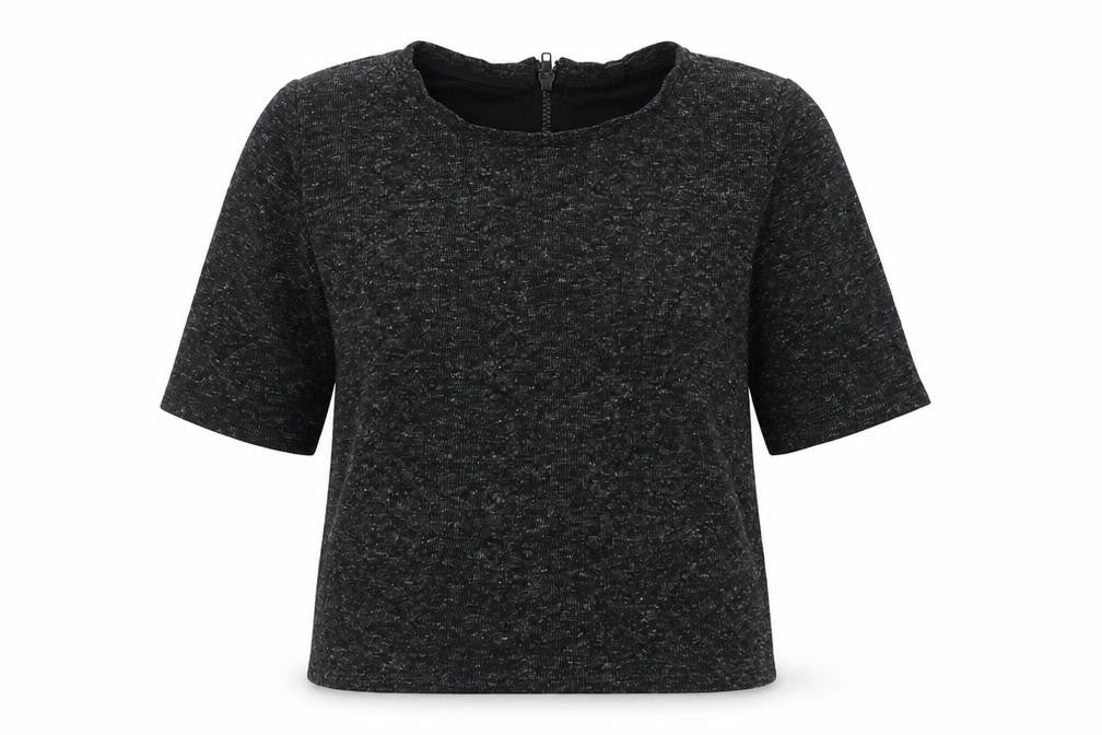 Front view of Topshop women’s grey crew neck polyester jumper, size UK 8