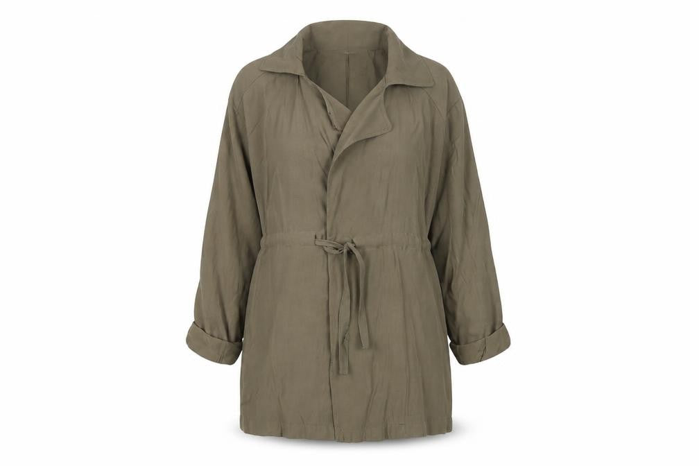 Front view of Primark women’s green overcoat coat, size UK 12, drawstring