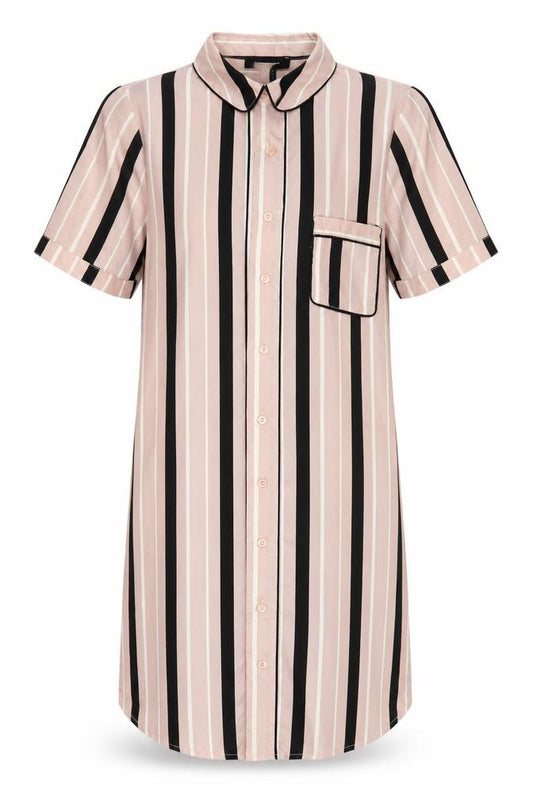 Front view of Atmosphere women’s pink striped polyester basic button-up, size UK 12, collared