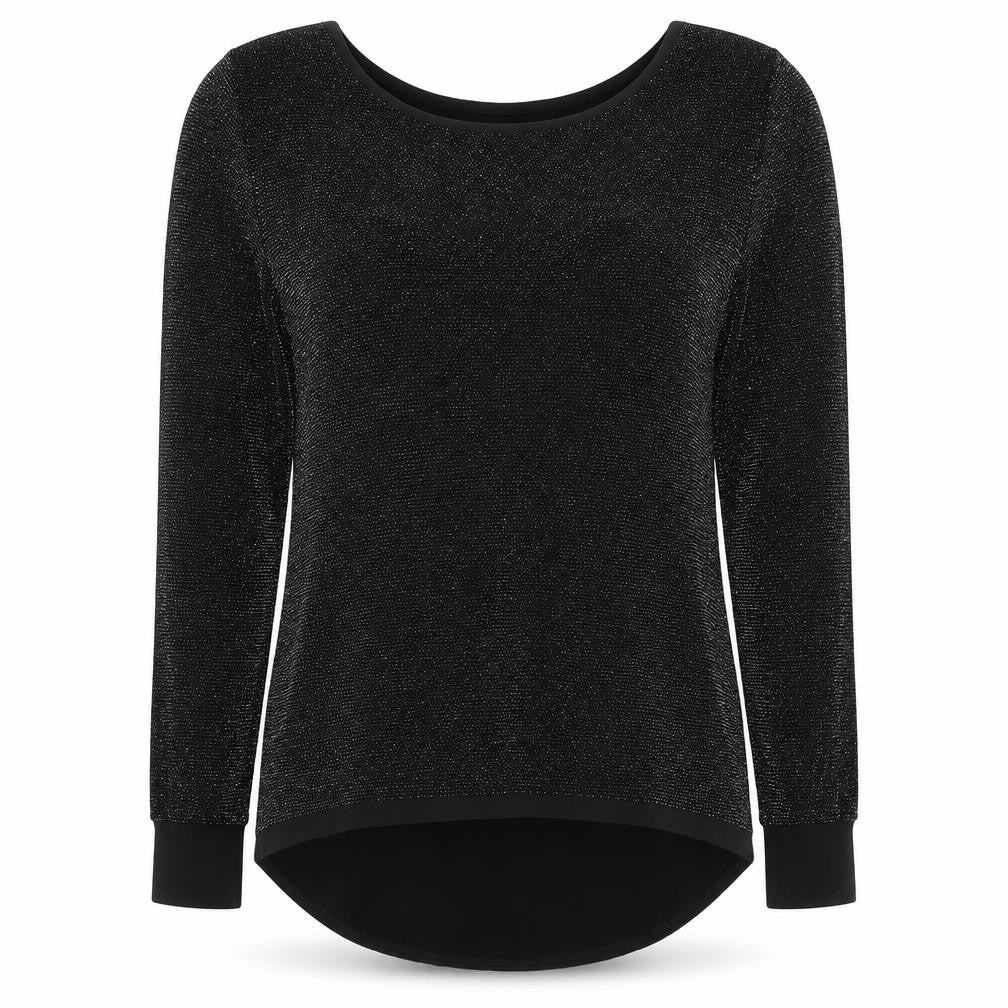 Front view of Prague women’s black polyester basic t-shirt, size M, round neck