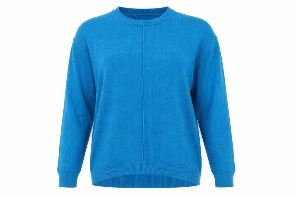 Front view of Principles women’s blue round neck acrylic jumper, size UK 12