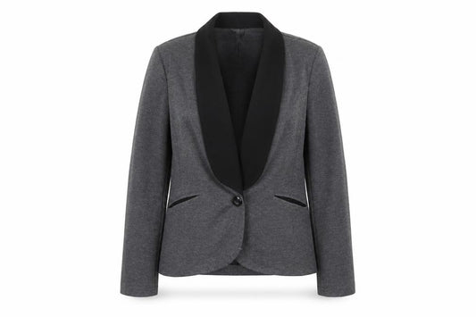 Front view of Next women’s grey polyester jacket suit jacket, size UK 10