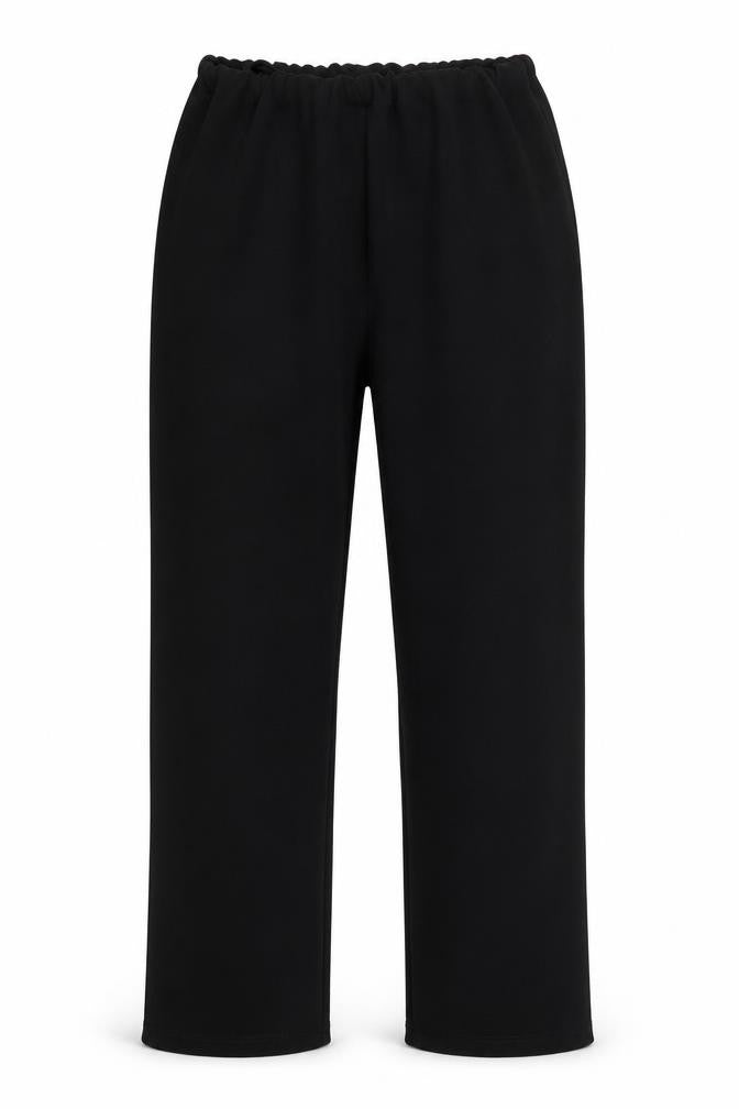 Front view of Preworn women’s black polyester trousers, size L, 27-inch leg regular