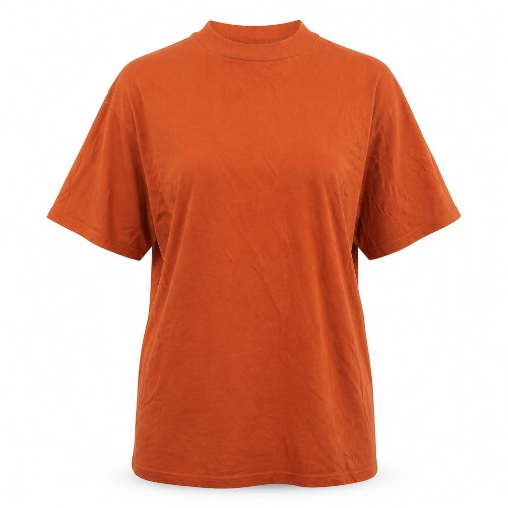 Front view of Topshop women’s brown cotton basic t-shirt, size XS, crew neck - longline