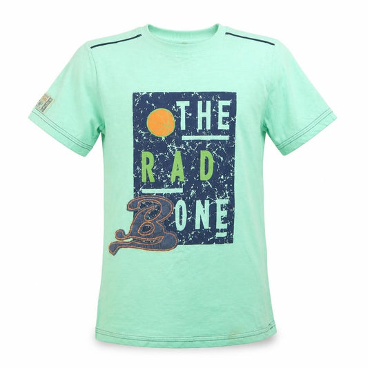 Front view of Hay Kids Club boys’ green cotton basic t-shirt, size 8-9, years crew neck