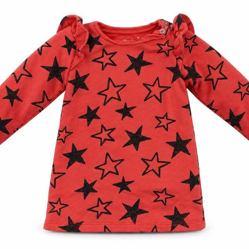 F&F Girls Red Geometric Cotton Jumper Dress  Size 3-6 Months  Crew Neck Buckle - Star Print