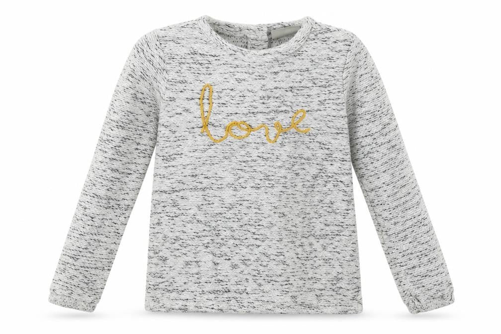 Front view of Next girls’ grey coir basic casual, size 4-5, years crew neck button - love