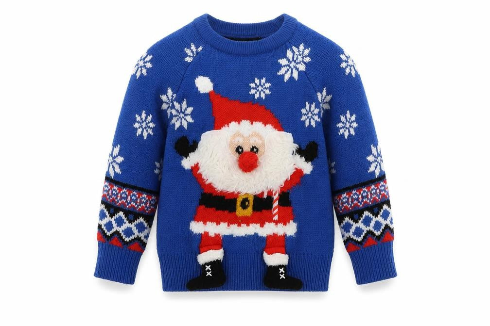 Front view of George boys’ blue geometric acrylic pullover sweatshirt, size 2, years pullover - christmas
