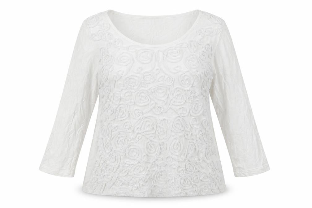 Front view of Marks & Spencer women’s white floral viscose pullover sweatshirt, size UK 16, pullover