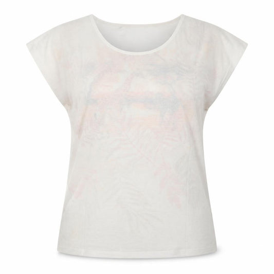 Front view of Atlas women’s white geometric polyester basic t-shirt, size UK 14, crew neck