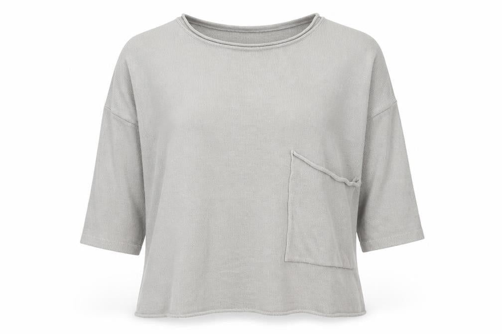 Front view of Magan women’s grey round neck cotton jumper, size L