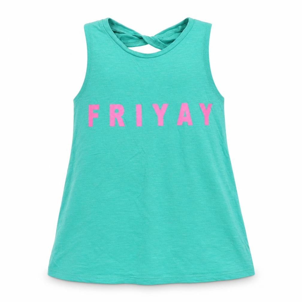 Front view of Next girls’ green cotton basic tank, size 11, years round neck